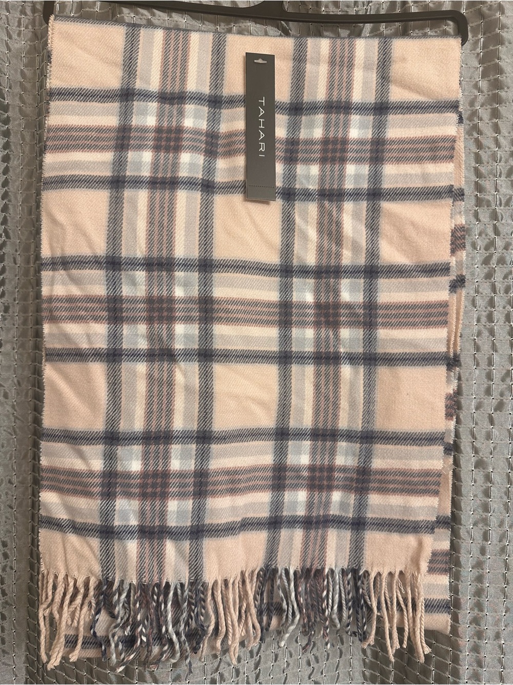 Tahari Pink and Blue Plaid Crewneck Sweater